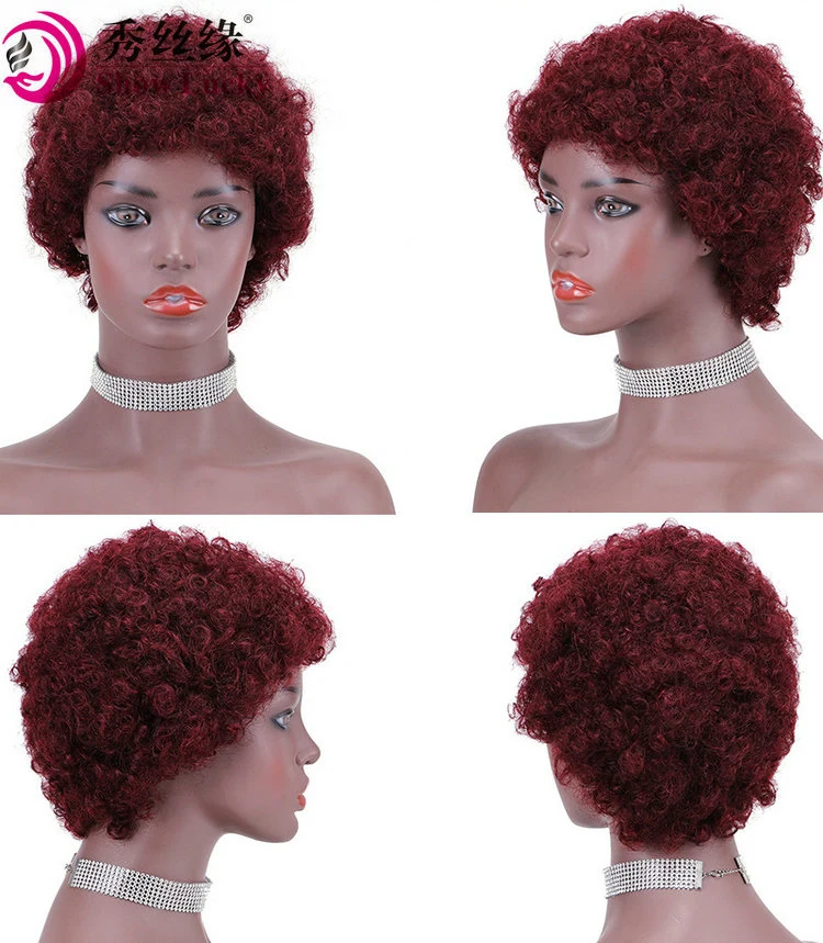 Africa Black Women Colorful Celebration Wig Machine Made Afro Kinky Curly Human Hair Wigs Large in Stock