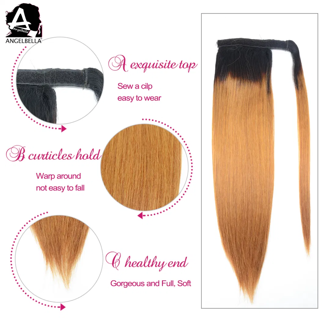 Angelbella Straight Ombre Hair Ponytails Double Drawn Human Hair Ponytail for Party