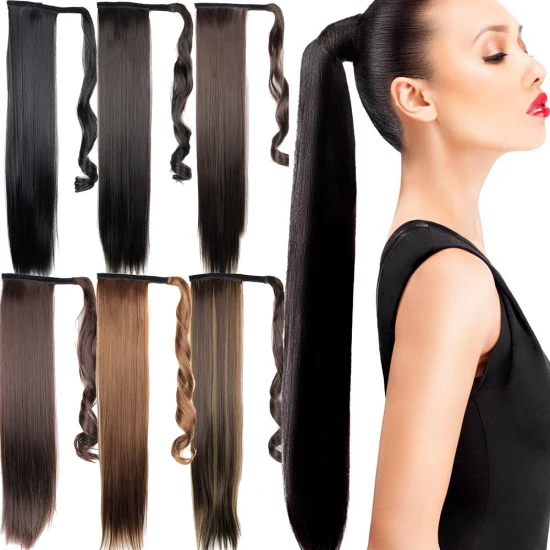 Daily Natural Long Straight Black Ponytail for Women Hair Piece Drawstring Synthetic Ponytail Hair Extension